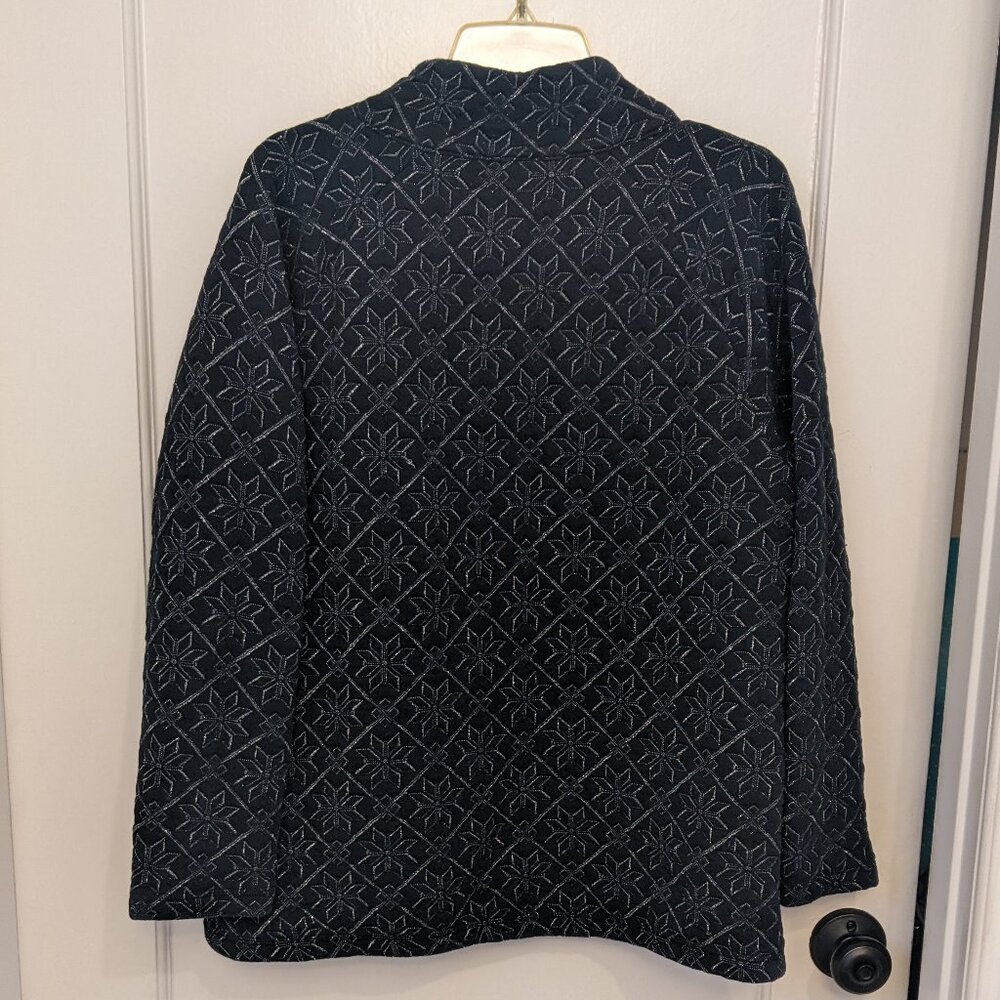 T by Talbots Black Metallic Quilted Snowflake Pullover Cotton Large - Picture 2 of 7